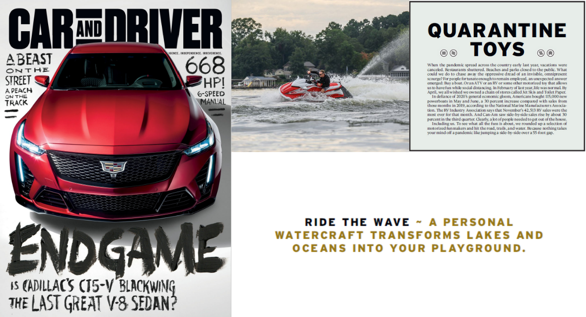 Car and Drive features Yamaha WaveRunners as "quarantine toys"